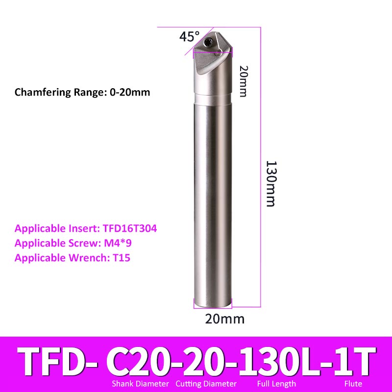 TFD-20-20-130-1T CNC Chamfering Milling Cutter Toolholder 30/60/45/120 Degrees Chamfering - Da Blacksmith