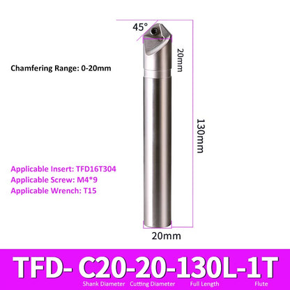 TFD-20-20-130-1T CNC Chamfering Milling Cutter Toolholder 30/60/45/120 Degrees Chamfering - Da Blacksmith