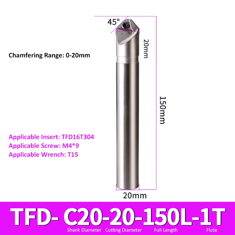 TFD-20-20-150-1T CNC Chamfering Milling Cutter Toolholder 30/60/45/120 Degrees Chamfering - Da Blacksmith