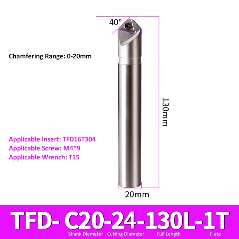 TFD C20-24-130-1T CNC Chamfering Milling Cutter Toolholder 30/60/45/120 Degrees Chamfering - Da Blacksmith