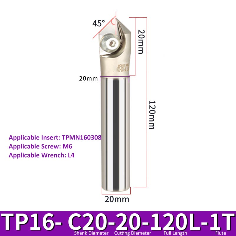 TP16 C20-20-120-1T CNC Chamfering Milling Cutter Toolholder 30/60/45/120 Degrees Chamfering - Da Blacksmith