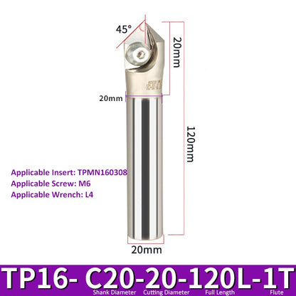 TP16 C20-20-120-1T CNC Chamfering Milling Cutter Toolholder 30/60/45/120 Degrees Chamfering - Da Blacksmith