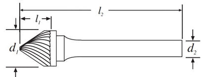 SJ 8*7mm 60 Degree Angle Carbide Burr 6mm Shank 55mm Long Rotary File Bit - Da Blacksmith