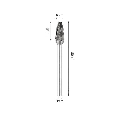 SF 6*13mm Rounded Nose Tree Carbide Burr 3mm Shank 50mm Long Rotary File Bit - Da Blacksmith