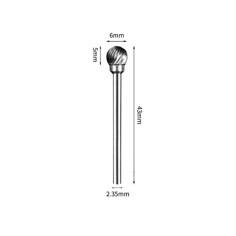 SD 6*5mm Ball Carbide Burr 2.35mm Shank 43mm Long Rotary File Bit - Da Blacksmith