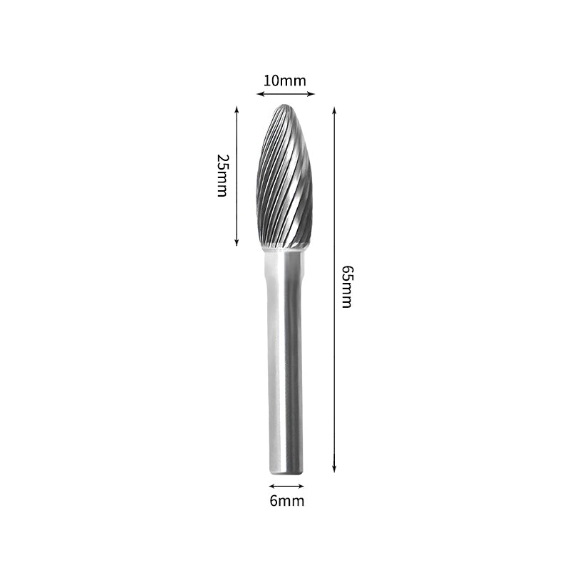 SH 10*25mm Flame Carbide Burr 6mm Shank 65mm Long Rotary File Bit - Da Blacksmith