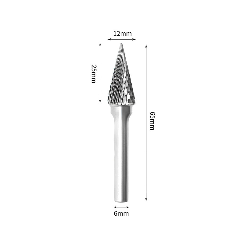 SM 12*25mm Pointed Cone Carbide Burr 6mm Shank 65mm Long Rotary File Bit - Da Blacksmith