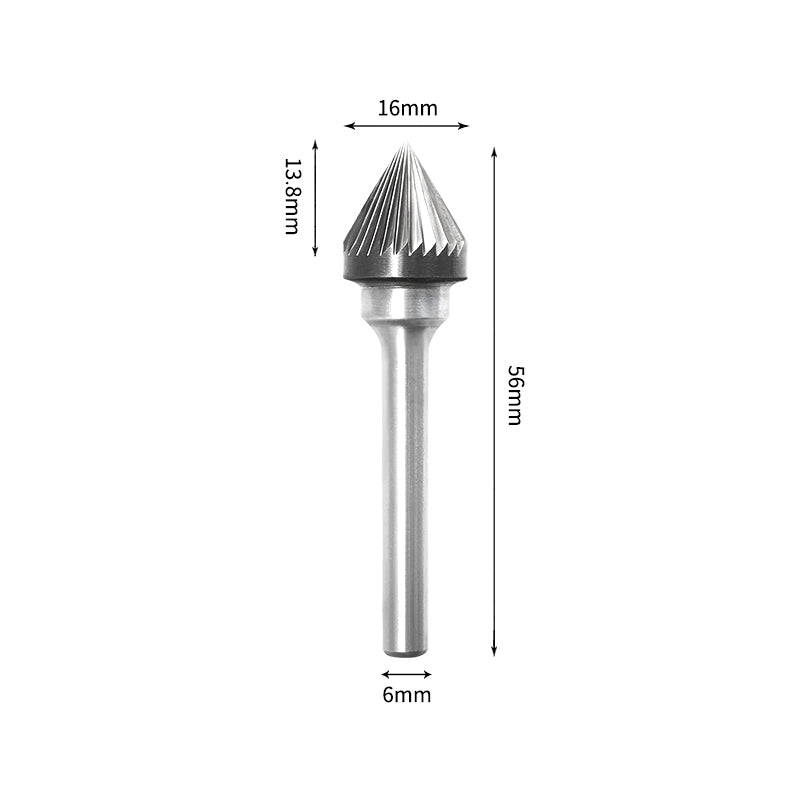 SJ 16*13.8mm 60 Degree Angle Carbide Burr 6mm Shank 56mm Long Rotary File Bit - Da Blacksmith