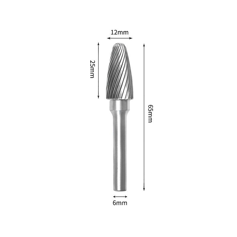 SF 12*25mm Rounded Nose Tree Carbide Burr 6mm Shank 65mm Long Rotary File Bit - Da Blacksmith