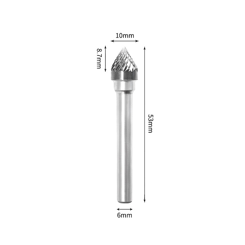 SJ 10*8.7mm 60 Degree Angle Carbide Burr 6mm Shank 53mm Long Rotary File Bit - Da Blacksmith