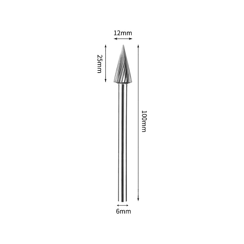 SM 12*25mm Pointed Cone Carbide Burr 6mm Shank 100mm Long Rotary File Bit - Da Blacksmith