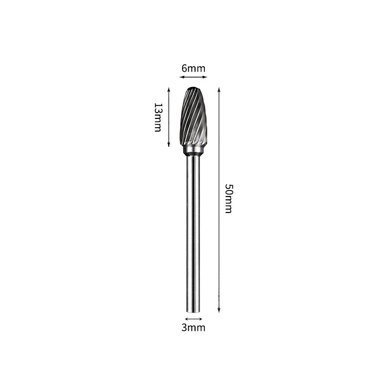 SF 6*13mm Rounded Nose Tree Carbide Burr 3mm Shank 50mm Long Rotary File Bit - Da Blacksmith