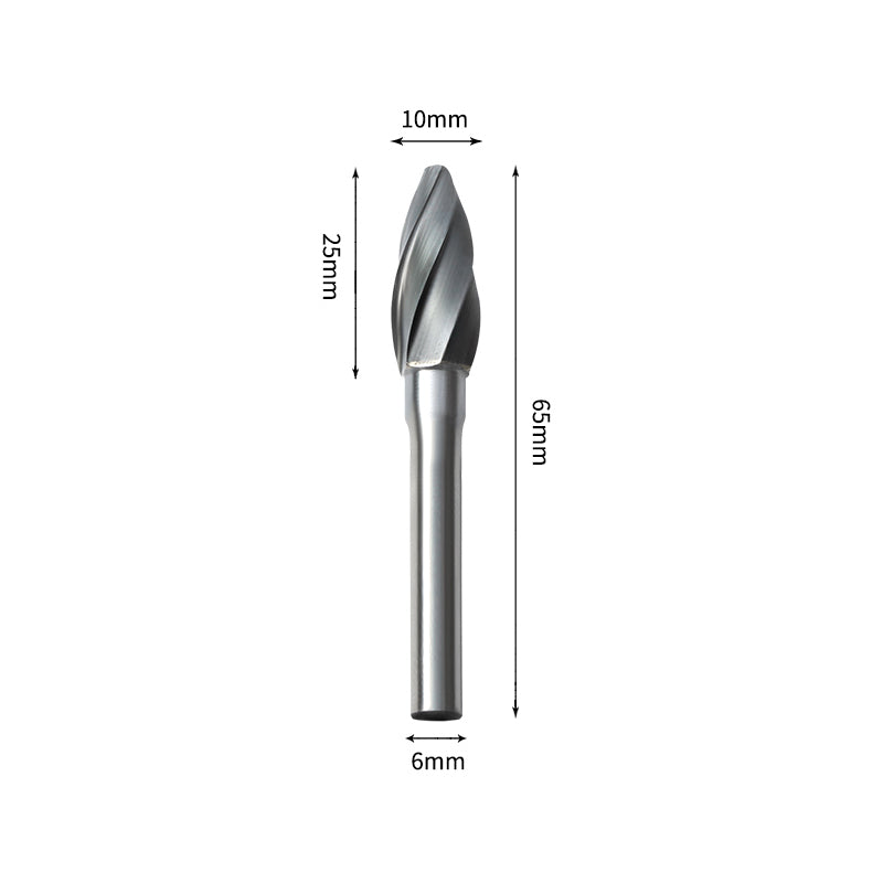 SH 10*25mm Flame Carbide Burr 6mm Shank 65mm Long Rotary File Bit - Da Blacksmith