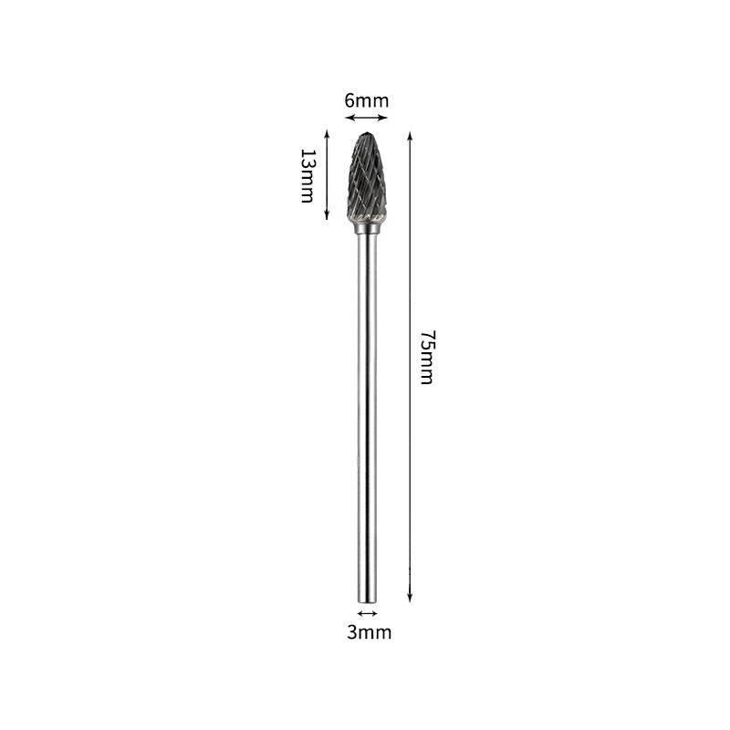 SF 6*13mm Rounded Nose Tree Carbide Burr 3mm Shank 75mm Long Rotary File Bit - Da Blacksmith