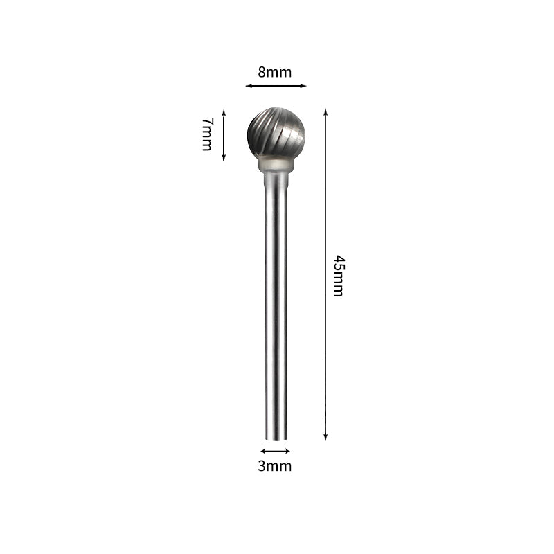 SD 8*7mm Ball Carbide Burr 3mm Shank 45mm Long Rotary File Bit - Da Blacksmith