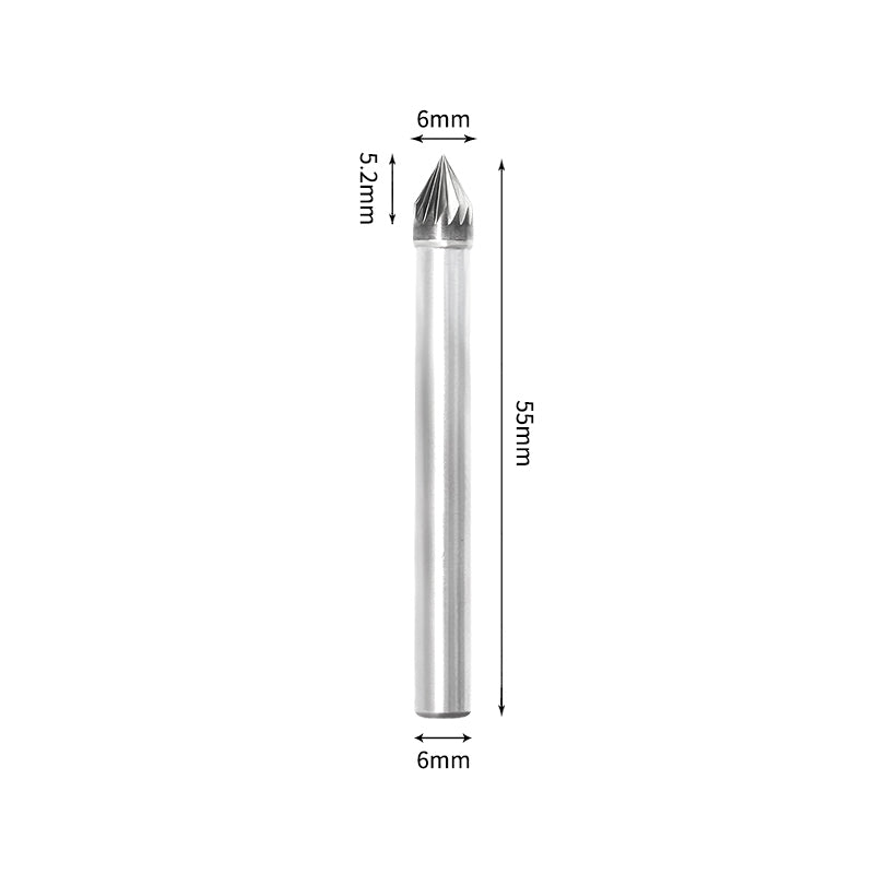 SJ 6*5.2mm 60 Degree Angle Carbide Burr 6mm Shank 55mm Long Rotary File Bit - Da Blacksmith