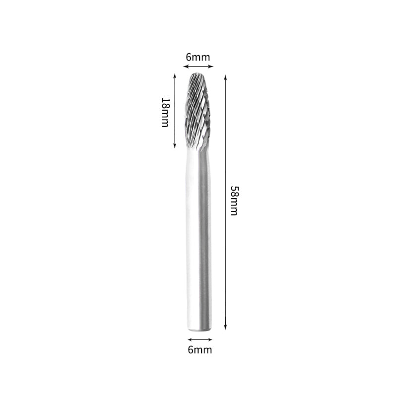 SH 6*18mm Flame Carbide Burr 6mm Shank 58mm Long Rotary File Bit - Da Blacksmith