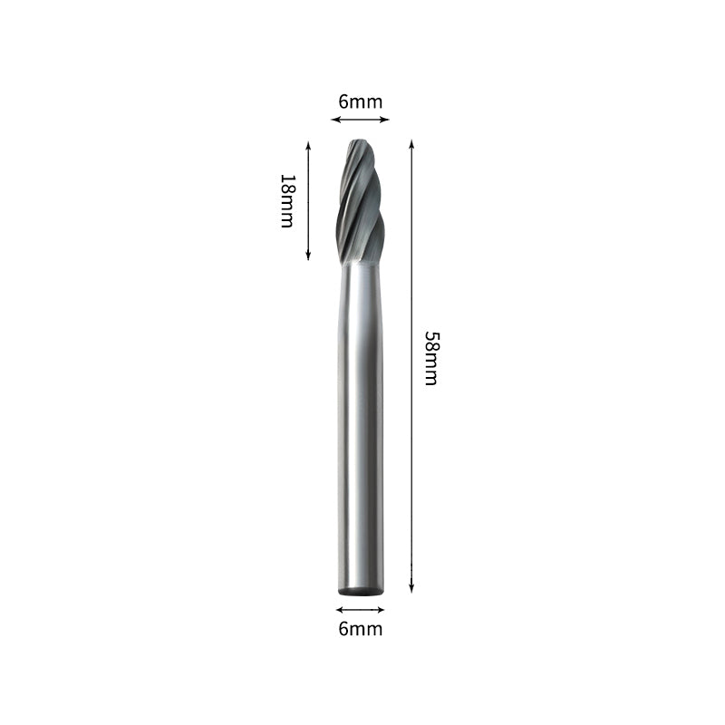 SH 6*18mm Flame Carbide Burr 6mm Shank 58mm Long Rotary File Bit - Da Blacksmith